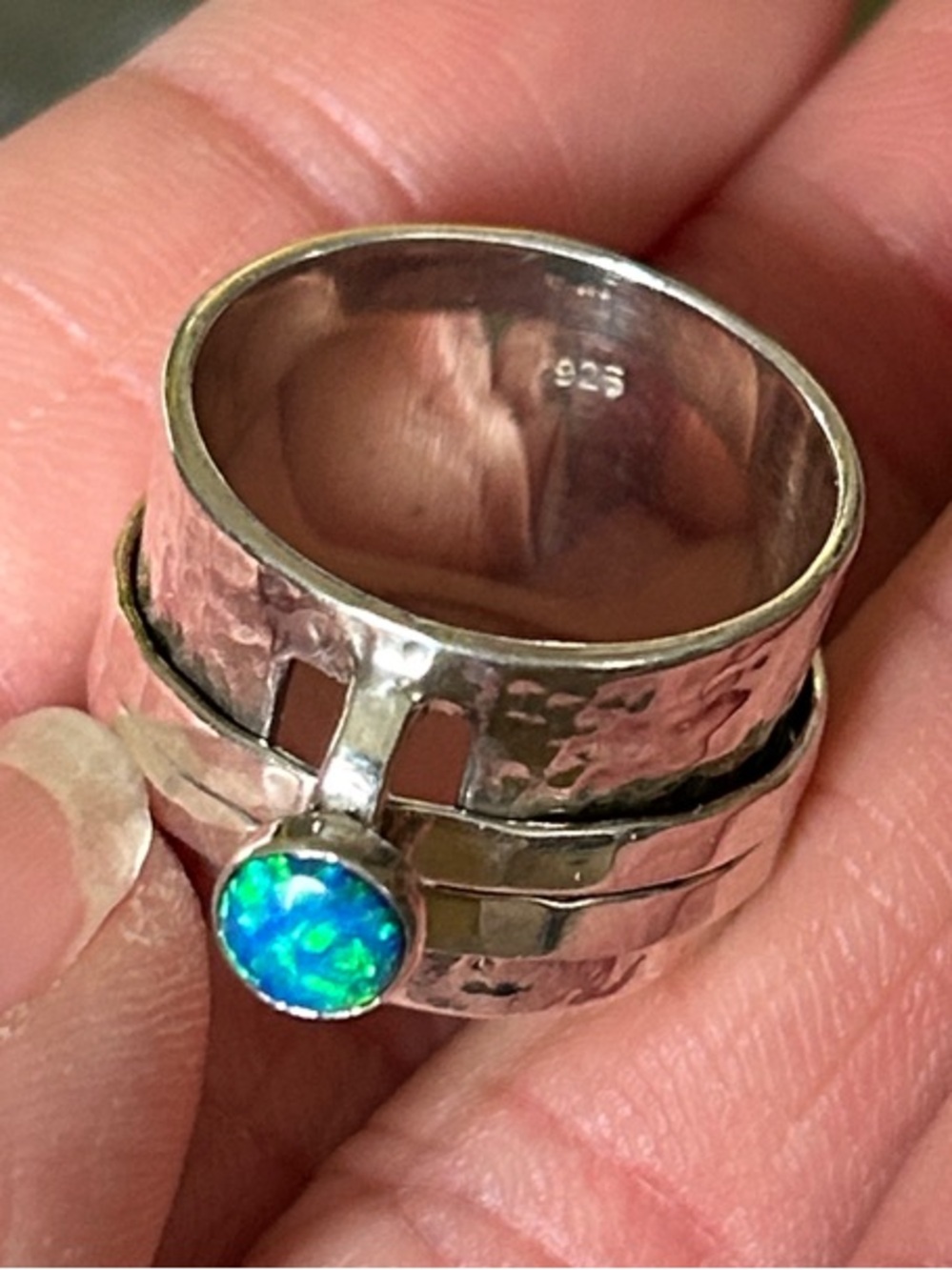 VINTAGE RARE Handcrafted Silpada Sterling Silver Spinner Ring with Blue Opal - Picture 2 of 5